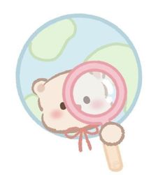 a cartoon bear holding a magnifying glass in its mouth and looking through it