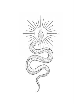 a drawing of a snake with sunburst above it's head and body