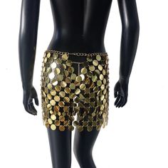 Metal sequin mini skirt. The size is adjustable. SIZE Waist Skirt length Hip 23.62-29.92 12.99 27.56-33.46 Metallic Sequined Mini Skirt, Metallic Mini Skirt For Summer, Gold Sequined Mini Skirt For Summer, Gold Mini Skirt For Summer, Gold Mini Length Party Bottoms, Sequin Mini Skirt For Club, Summer Metallic Sequin Skirt, Metallic Sequin Mini Skirt For Summer, Disco Mini Skirt For Clubbing