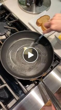 someone is frying some food in a pan on the stove