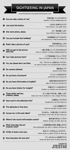 Infographic: Japanese phrases for sightseeing. http://japanesetest4you.com/infographic-japanese-phrases-sightseeing/ Japanese Study, Speak Japanese