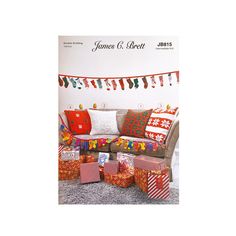 the cover of james & robert's christmas catalogue, with presents on the couch