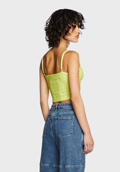 cuz you're here for a good time, not a long time. This cropped tank top has a stretchy washed jersey construction with pointelle cutouts, braided detailing at front, and adjustable shoulder straps. Current Mood Clothing, Goth Shoes, Fairy Dresses, Pride Outfit, Crop Tank Top, Current Mood, Bottom Clothes, Western Outfits, Corset Dress