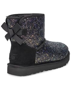 UGG Women's Mini Bow Cosmos Boots, Black Glitter Boots, Ugg Boots With Bows, Cute Uggs, Ugg Boots Tall, Bow Boots, Ugg Mini, Shoes Ugg, Glitter Boots, Mini Bow