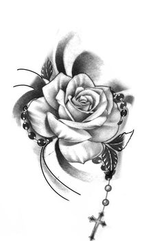 a rose and rosary tattoo design