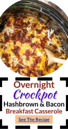 Overnight crockpot hashbrown bacon cheese breakfast casserole - easy make ahead brunch recipes for a potluck party crowd at work, guests at home, Easter or any holiday morning breakfast Bacon Breakfast Casserole Crockpot, Nesco Roaster Recipes Breakfast, Slow Cooker Breakfast Casserole Recipes, Make Ahead Hashbrown Breakfast Casserole, Make Ahead Sweet Breakfast, Breakfast Casserole Crockpot Overnight, Crockpot Breakfast Recipes For A Crowd, Breakfast Pot Luck Ideas For Work, Crockpot Breakfast Casserole Overnight Easy Recipes