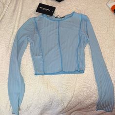 Size Small Us 4 Never Worn New With Tags Blue Long Sleeve Top With Patch Pockets, Blue Long Sleeve Throwback Top, Trendy Blue Long Sleeve Crop Top, Blue Fitted Long Sleeve Crop Top, Washed Blue Long Sleeve Streetwear Top, Blue Long Sleeve Tops, Little Things, Long Sleeve Tees, Long Sleeve Tops