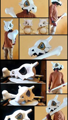 a series of photos showing how to make an animal mask