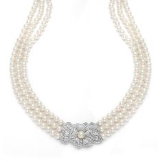 Exquisite adj. 15 1/2" - 17 1/2" wedding necklace has 5mm ivory pearls with stunning rhodium vintage Cubic Zirconia motif that is 1 1/2" w x 1" h. Our bridal necklace drapes gracefully on the collar. It's also popular for mothers of the bride. Bridesmaid Earrings Silver, Jewelry With Pearls, Wedding Pearls, Downton Abbey Style, Bridal Necklaces, Portrait Necklace, Bridal Jewels, Popular Necklaces, Wedding Bride Jewelry