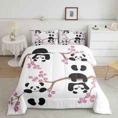 PRICES MAY VARY. Full-size cherry blossoms panda bed set includes 1 comforter (79 by 90 inches) and 2 pillow cases (20 by 30 inches). Machine washable and tumble dryable at low temperature for easy care. Do not bleach. Soft Fabric - Full comforter set for girls.Cute Panda Kids Comforter Set with premium microfiber offers exceptional softness and breathability, which brings you excellent body feelings and creates a comfortable sleep for you. The material is weaved by complicated post-grinding pro Flower Branches, Style Bedding, Quilted Duvet, Comforter Set, Cartoon Style, Cherry Blossoms, Bedding Set, Duvet, Bedroom