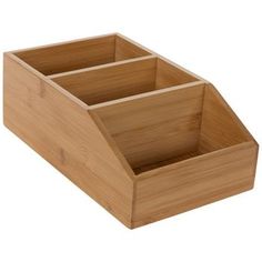 an empty wooden box with three compartments