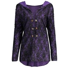 Lace-up Plus Size Hooded Lace Coat - Black And Purple - 3636403114 - Original Design-Women's Clothing  #OriginalDesignWomensClothing #Original #DesignWomen's #Clothing Plus Size Tunic Dress, Lace Coat, Plus Size Outerwear, Lace Jacket, Plus Size Coats, A Line Mini Skirt, Black And Purple, Vestidos Vintage, Trendy Plus Size Clothing