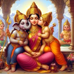 an image of lord ganesha and his family