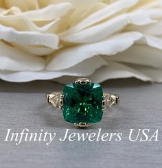 Cushion cut emerald and diamond ladies ring, 5.00ctw 14k yellow gold engagement ring, #5975 #AnniversaryRing #HolidayGift #MothersDay #AnniversaryGift #BridalJewelry #VintageEngagement #BirthdayGift #EngagementRings #CushionEngagement #WeddingRing Wedding Ring Ladies, Etsy Rings, Emerald And Diamond Engagement Ring, Accent Rings, Emerald Wedding Rings, Emerald And Diamond Ring, Vintage Style Engagement Rings, Emerald Wedding, Gold Cushions