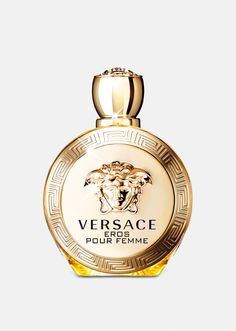 Versace Women's Eros Pour Femme EDP 100 ml in Gold | Versace US Versace Eros Pour Femme, Perfume Versace, Versace Perfume, Lemon Flowers, Sicilian Lemon, Perfume Collection Fragrance, Perfume Packaging, Versace Gold, Versace Brand