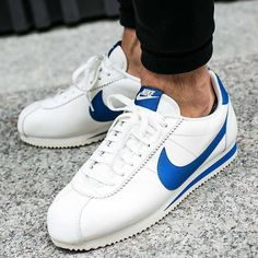 Nike Men Outfit, Nike Cortez Mens, Nike Cortez Outfit, Nike Classic Cortez Leather, Nike Casual Shoes, Nike Sneakers Mens, Blue Trainers, Kicks Shoes, Best Shoes For Men