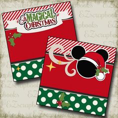 two christmas cards with mickey mouse on them