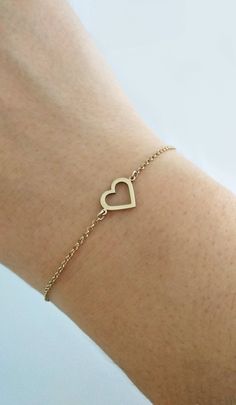 14K 9K Gold Heart Bracelet, Open Heart Bracelet, Solid Gold Heart Frame Bracelet, Love Forever Romantic Gift For Her, Dainty Heart Charm, Gift for Daughter, Girlfriend Gift, FREE EXPRESS SHIPPING Beautiful and delicate bracelet with a heart frame charm made in 14K or 9K solid gold. Whisper...Love Forever! Crescent Moon Bracelet: https://www.etsy.com/listing/747232649 -------------------------------------------------- D E T A I L S 14K Solid Gold or 9K Solid Gold Heart: 13mmx9mm Soldered chain an Gold Heart Bracelet For Valentine's Day, Everyday Yellow Gold Heart Charm Bracelet, Minimalist Double Heart Bracelet For Valentine's Day, Gold Dainty Heart Charm Bracelet, Delicate Heart Bracelet With Heart Charm For Mother's Day, Minimalist Heart Charm Bracelet For Mother's Day, Heart Charm Bracelet For Anniversary On Valentine's Day, Minimalist Heart Bracelet For Anniversary, Valentine's Day 14k Gold Double Heart Bracelets