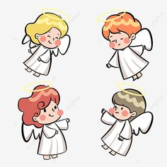 three angels with red hair and white wings, cartoon, angel png and psd