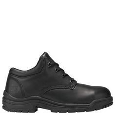 Durable, comfortable, and with casual looks, these work shoes feature an alloy safety toe, anti-slip rubber outsole, and an antimicrobial lining for odor control. | Timberland Men's TiTAN Casual Alloy Toe Work Shoe Black Smooth, Size Medium Slip-resistant Lace-up Sneakers For Outdoor Work, Sporty Shock Resistant Lace-up Work Boots, Steel Toe Work Boots With Plain Toe, Steel Toe Work Boots For Streetwear, Shock Resistant Low-top Work Boots For Outdoor, Shock Resistant Low-top Sneakers For Safety, Steel Toe Lace-up Safety Sneakers, Steel Toe Safety Sneakers Lace-up, Safety Sneakers With Steel Toe And Round Toe