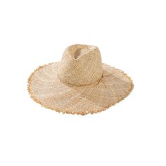 Sun Hat Raffia weaving Fray accents Inner adjustable strap Composition: Raffia + Paper Circumference: 22.5" Brim: 5" Crown height: 4" One size fits most Woven Toquilla Straw Hat For Summer, Beachy Woven Straw Hat For Spring, Summer Woven Toquilla Straw Hat, Coastal Straw Sun Hat For Spring, Straw Coastal Sun Hat For Spring, Casual Wide Brim Palm Leaf Hat, Spring Coastal Straw Sun Hat, Woven Sun Hat For Summer, Natural Summer Hats For Travel