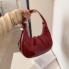 Crescent Handbag, Shoulder Bag Aesthetic, Cherry Bag, Red Leather Bag, Outfit Chic, Crescent Shape, Accessories Bags Shoes