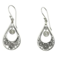 Hand Crafted Sterling Silver Dangle Earrings from Bali - Whirlpool | NOVICA Sterling Silver Filigree Teardrop Earrings, Silver Swirl Pierced Earrings, Pierced Teardrop Drop Earrings In Sterling Silver, Sterling Silver Swirl Jewelry With Matching Earrings, Hypoallergenic Sterling Silver Swirl Earrings, Silver Dangle Earrings, Sterling Silver Dangle Earrings, Silver Earrings Dangle, Earrings Dangle