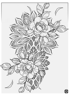 a black and white drawing of flowers