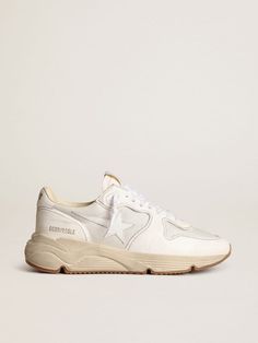 Women’s Running sole sneakers in optical-white mesh and nappa leather with white leather star | Golden Goose Fancy Stuff, Golden Family, The Golden Goose, Exclusive Sneakers, Sole Sneakers, White Mesh, Golden Goose, Mini Me, Nappa Leather