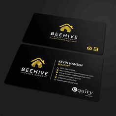 two black and gold business cards for beehive real estate