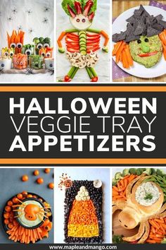 halloween veggie tray appetizers with text overlay