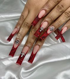 Fire Red Nails, Scorpio Nails Acrylic Long, Halloween Red Nails, Red Marble Nails Acrylic, Marble Red Nails, Red Bday Nails, Birthday Nails Red, Red Junk Nails, Halloween Nails Red