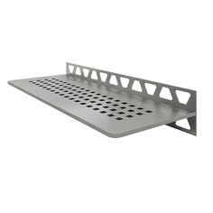 a metal shelf with holes in the middle and two rows of holes on each side