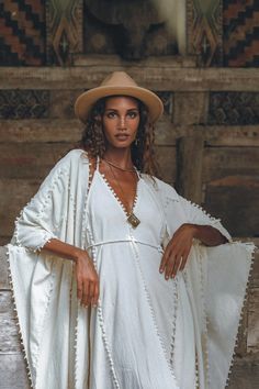 Off-White Boho Beach Wedding Dress • Bohemian Homespun Cotton Dress | AYA Sacred Wear Beach Wedding Dress Boho Bohemian, Simple Bridal Dresses, Greek Goddess Dress, Off White Wedding, Fringe Cape, Cape For Women, Beach White Dress, Boho Poncho, Sage Green Dress