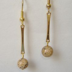 Variegated Stone Beaded Handcrafted Pierced Dangle Earrings. Brown, Beige & Black Marbled Beads. Gold Metal. Approx. 2" Long. New With Tag. Beige Dangle Jewelry With Ear Wire, Beige Drop Earrings With Ear Wire, Elegant Adjustable Beige Beaded Earrings, Elegant Beige Adjustable Beaded Earrings, Beige Earrings, Marble Stone, Marble Stones, Brown Beige, Long Earrings