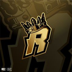 a gold and black logo with the letter r on it