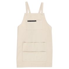 a white apron with two pockets on the front