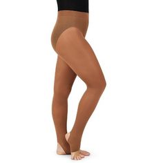 Dance with satisfaction in our Self Knit Waist Stirrup Tight. Made of a nylon and spandex blend that wicks moisture to keep you dry while working up a sweat. The self knit waistband holds the tight securely in place without the discomfort of elastic. Available in multiple shades to complement every skin tone. Soft Stretch Full-coverage Bottoms, Soft Stretch Yoga Bottoms, Seamless Stretch Tights For Pilates, Stretch Elastane Footless Hosiery, Comfort Stretch Seamless Tights For Pilates, Seamless Stretch Full-length Hosiery, Footless Comfort Stretch Solid Tights, Comfort Stretch Footless Tights, Comfort Stretch Solid Footless Tights