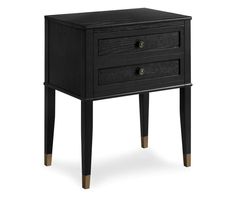 an end table with two drawers and one drawer on the bottom, in black wood