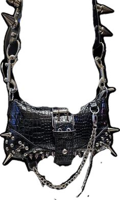 Black Punk Shoulder Bag With Rivets, Black Rectangular Shoulder Bag With Rivets, Edgy Black Shoulder Bag With Rivets, Black Shoulder Bag With Rivets, Gothic Black Shoulder Bag With Rivets, Black Gothic Shoulder Bag With Rivets, Black Rivets Shoulder Bag For Concert, Black Rivet Shoulder Bag For Concert, Edgy Shoulder Bag With Rivets For Concerts