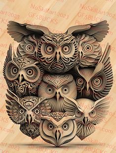 an owl is surrounded by owls on a wooden background with the words, nourishment