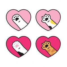 four heart shaped stickers with different animals on them