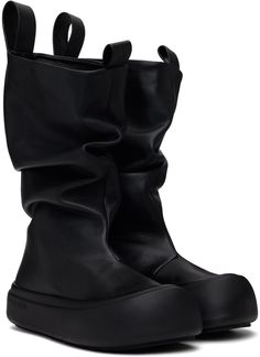 YUME YUME: Black Low Fisherman Boots | SSENSE Fisherman Boots, Faux Leather Boots, Mid Calf, Black Boots, Leather Boots, Rubber Sole, Faux Leather, Luxury Fashion, Collar