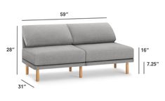 an image of a couch with measurements for the seat and back side, as shown in this