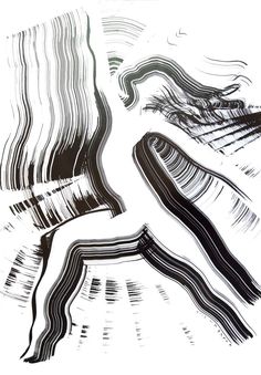 an abstract black and white painting with wavy lines