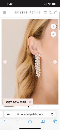 an image of a woman's ear with pearls on it and the text get 10 % off