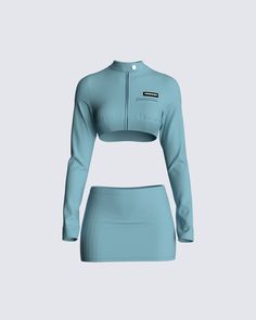 This two piece set is designed with you in mind to give you the perfect fit for a day around town 🏘️🙂‍↕️ Finished with a snap-tab collar and a zip up closure, it effortlessly blends style and comfort. Pair it with your favorite sneakers and you’re ready to go 👟 Top Skirt Set, Baddie Outfits Casual, Blue Top, Lookbook Outfits, Dream Clothes, Two Piece Set, Aesthetic Clothes, Pretty Outfits, Fashion Inspo Outfits