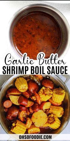 Text reads Garlic Butter Shrimp Boil Sauce Butter For Seafood Boil, Shrimp Boil Butter Sauce, Seafood Boil Butter Sauce Recipe, Shrimp Boil Sauce Recipe, Crab Boil Sauce Garlic Butter, Garlic Butter Shrimp Boil, Crockpot Seafood Boil, Shrimp Boil Recipes, Butter Sauce For Shrimp