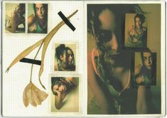 a collage of photos with hair, scissors and other things on it's side