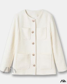 Zlily - Single-Button Woolen Knit Blazer Coat Solid Button Sweater For Work, Spring Button-up Sweater With Buttoned Pockets, Cream Sweater With Button Closure For Work, White Buttoned Workwear Sweater, White Workwear Sweater With Buttons, White Button Sweater For Work, White Button-down Sweater For Work, Cream Cardigan With Button Closure For Work, Knit Blazer